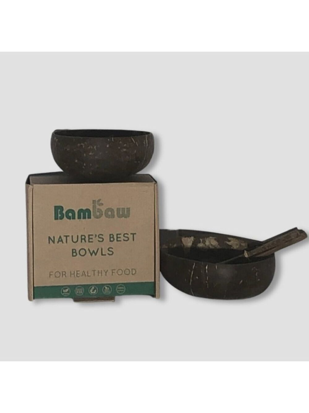 Bambaw Coconut Bowl Set Spoon Fork Brown Vegan NIB
